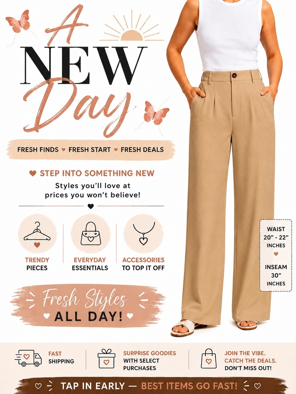 Wide Leg Pleated Pants in Tan